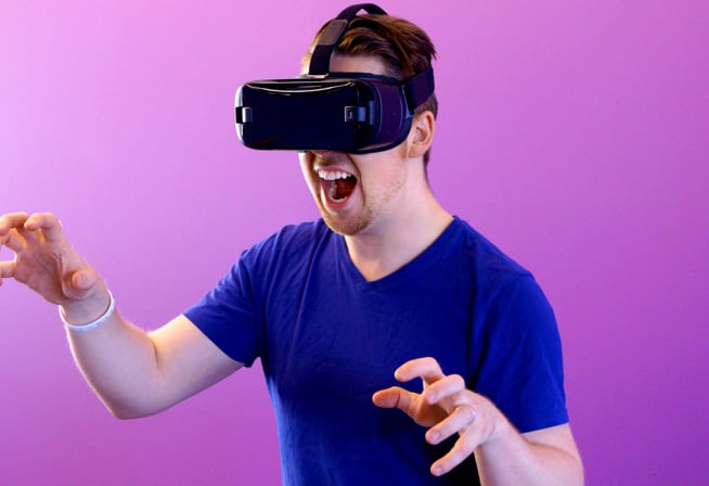 A man interactive with a virtual reality